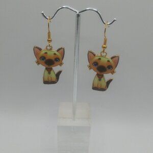 Cute Enamel Cat Design Dangle Earrings Cartoon Jewelry Adorable Gift Women